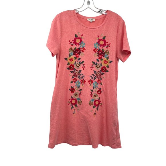 Umgee Womens T-Shirt Dress Embroidered Floral Pink/Multi Size Small - Picture 1 of 9
